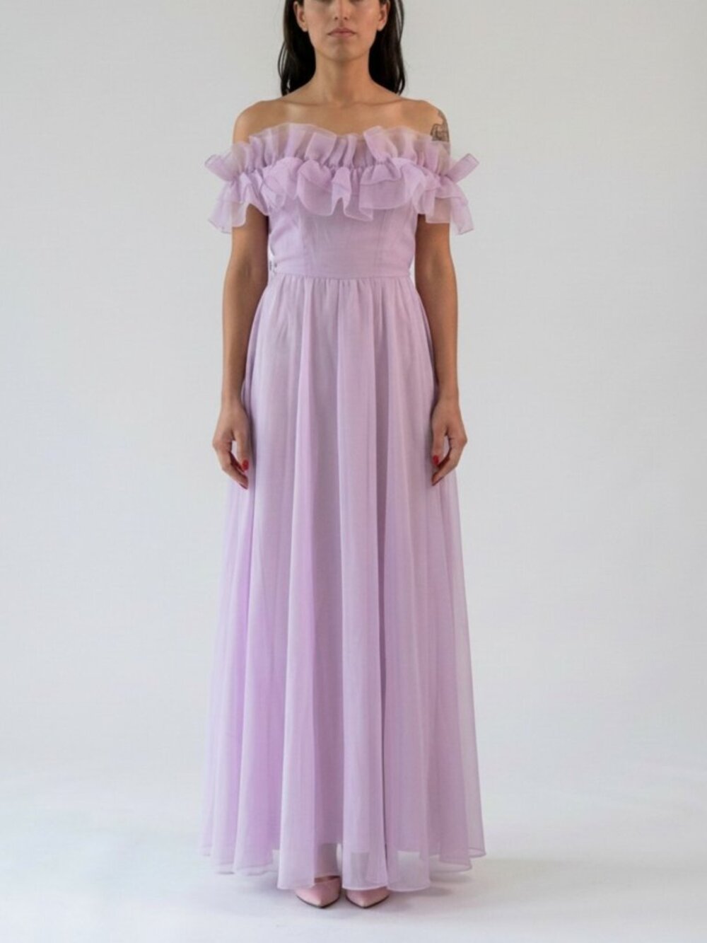 Vintage chiffon floor-length ruffled prom gown XS Candi Jones California size 5